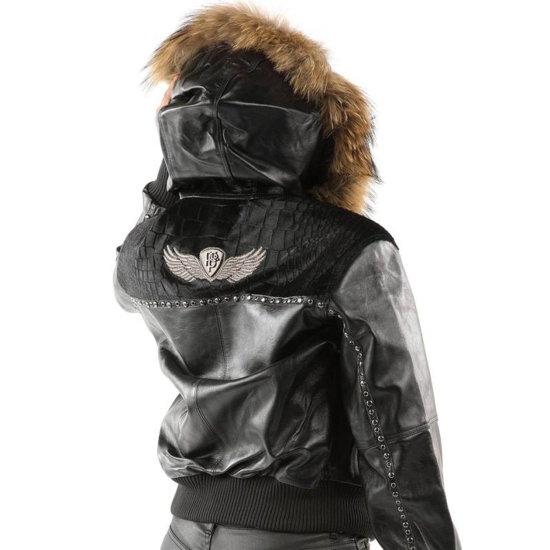 Authentic Pelle Pelle Ladies Black Fur Hood Leather Jacket
