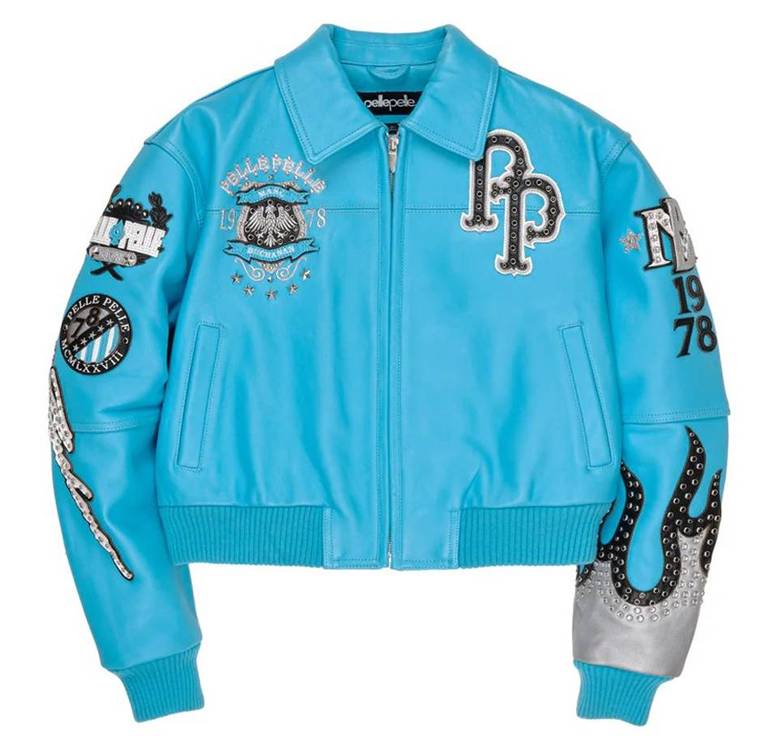 World Famous Pelle Pelle Blue Women Crop Jacket