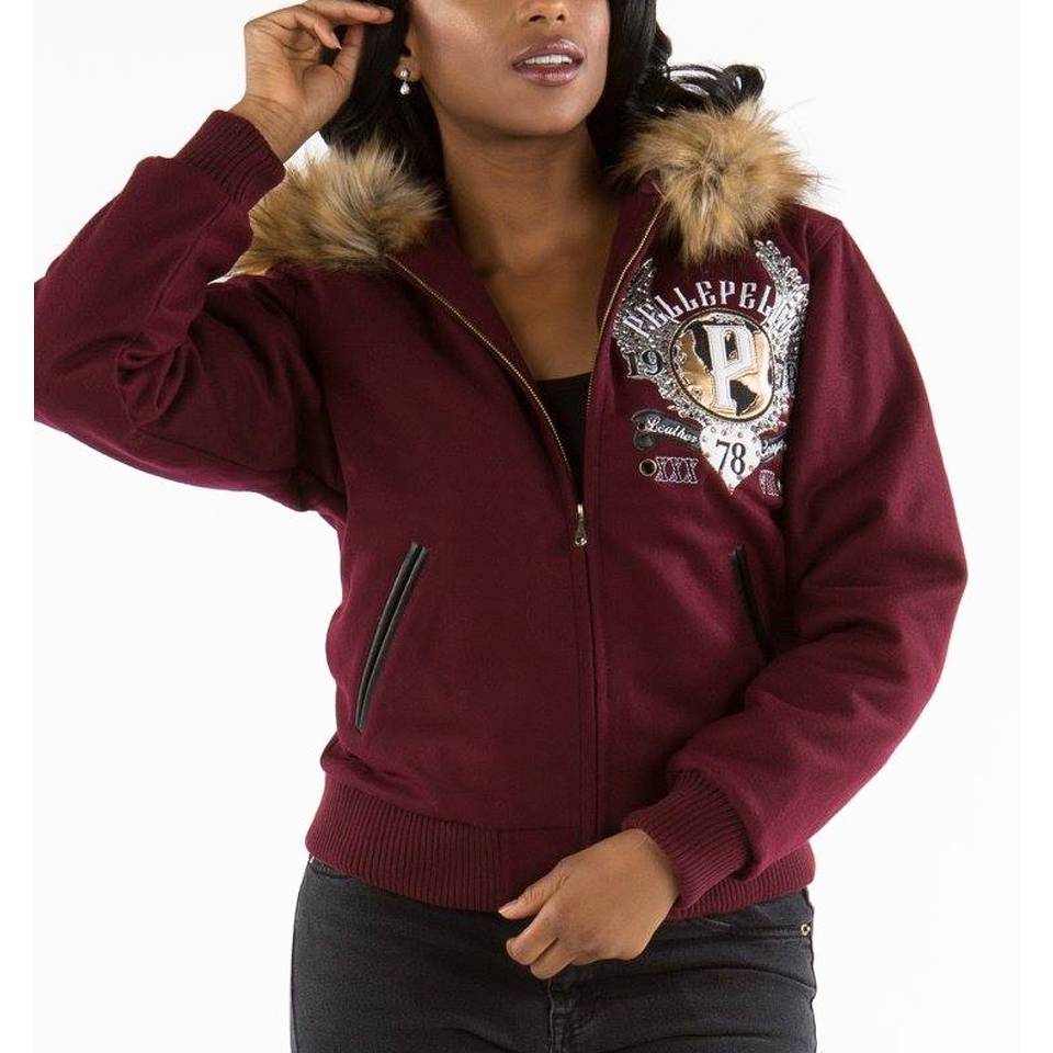Pelle Pelle Women World Famous 1978 Maroon Fur Hood Jacket